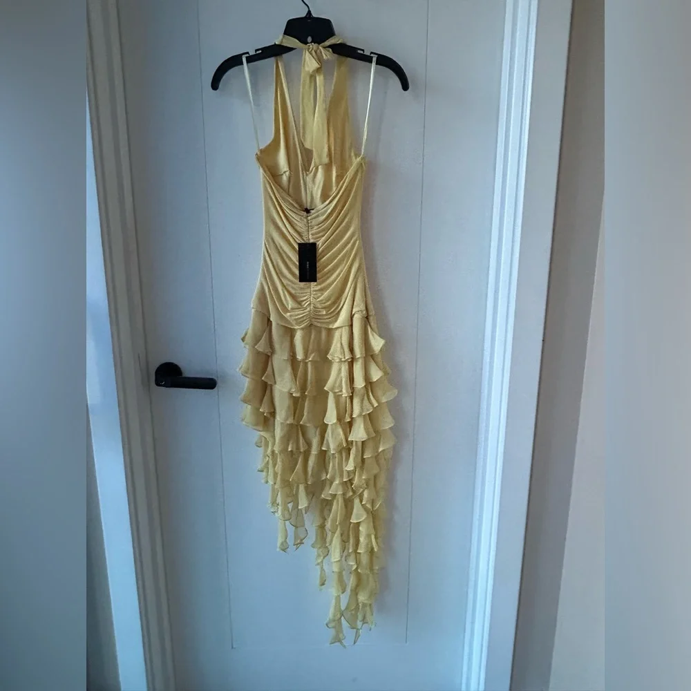 NWT BCBG Max Azria Halter Yellow Ruffled Dress - Picture 3 of 7